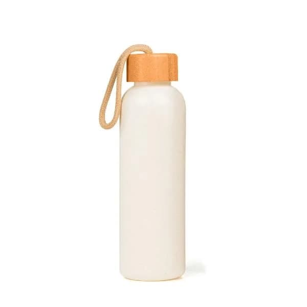Garrafa de Palha de Trigo 500ml com Tampa de Bambu Personalizada