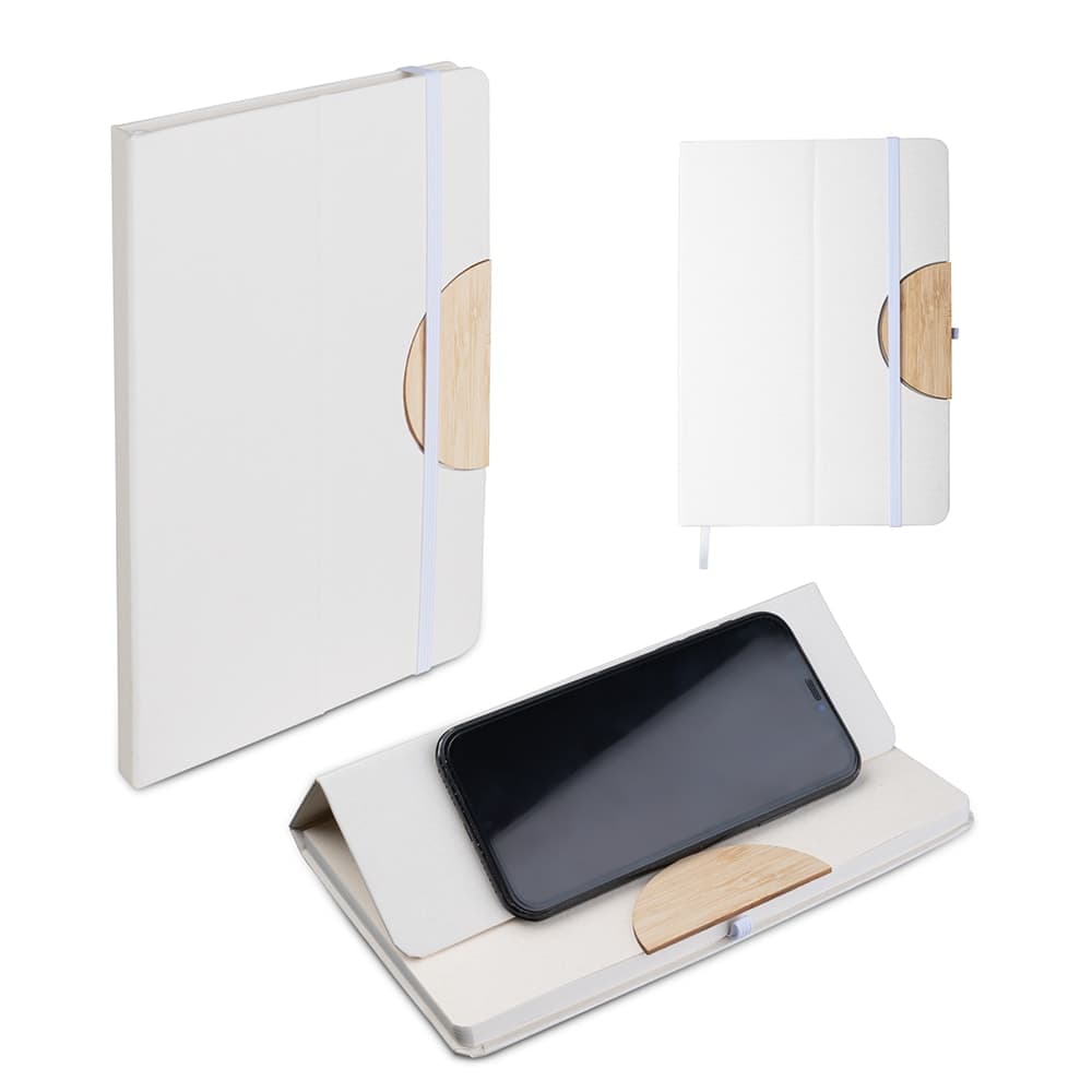 Caderno A5 Capa Reciclada com Suporte para Celular Personalizado