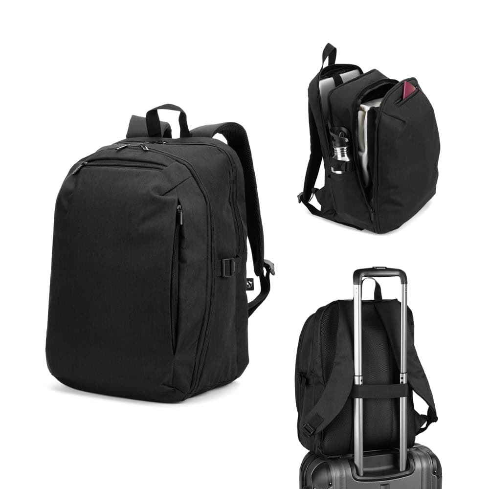 Mochila com um compartimento de abertura total em poliester reciclado 300D de alta densidade (16")