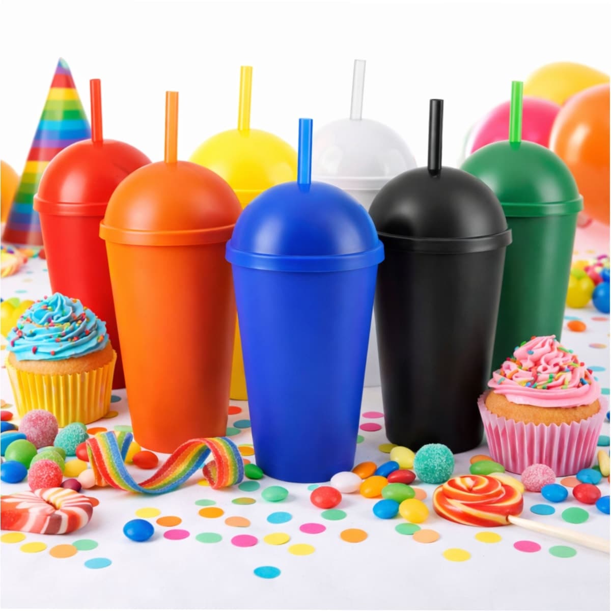 Copo Plástico com Tampa Bola e Canudo 450ml Personalizado