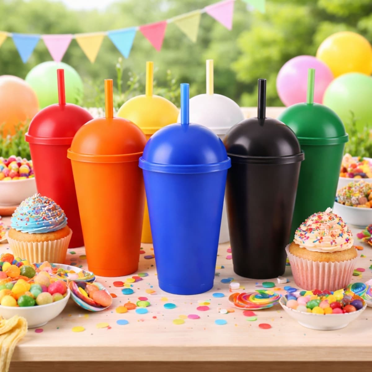 Copo Plástico com Tampa Bola e Canudo 450ml Personalizado - segunda imagem