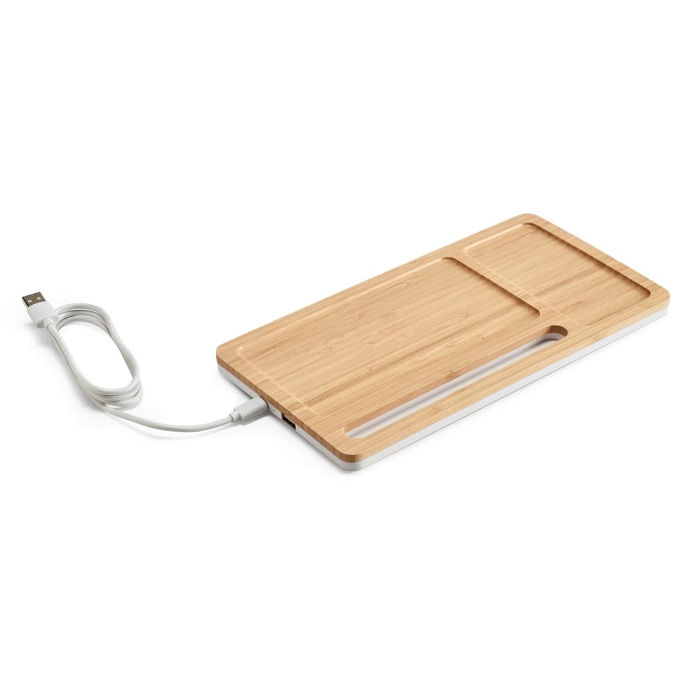 Organizador de mesa bambu com carregador wireless personalizado