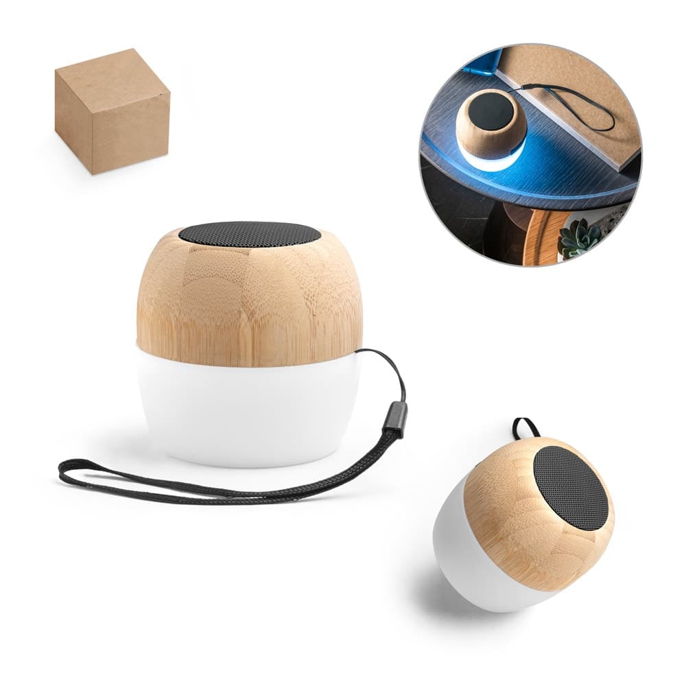 Caixa de Som Bluetooth de Bambu com Microfone Personalizada